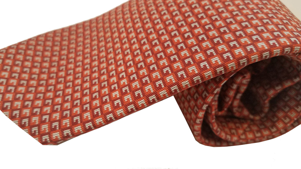 Gucci Men's Geometric Red Orange Silk Necktie 349407 at_Queen_Bee_of_Beverly_Hills