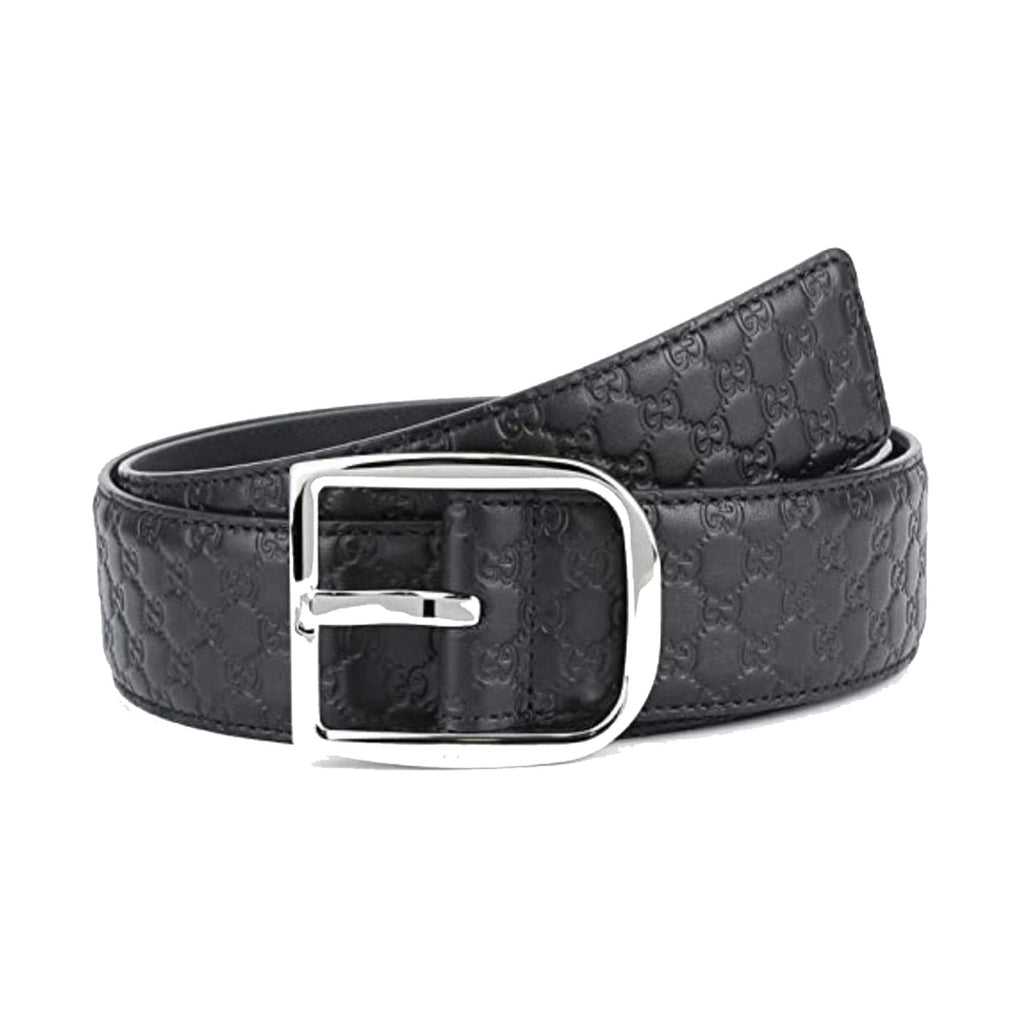 Gucci Micro GG Black Calf Leather Silver Buckle Belt Size 95/38