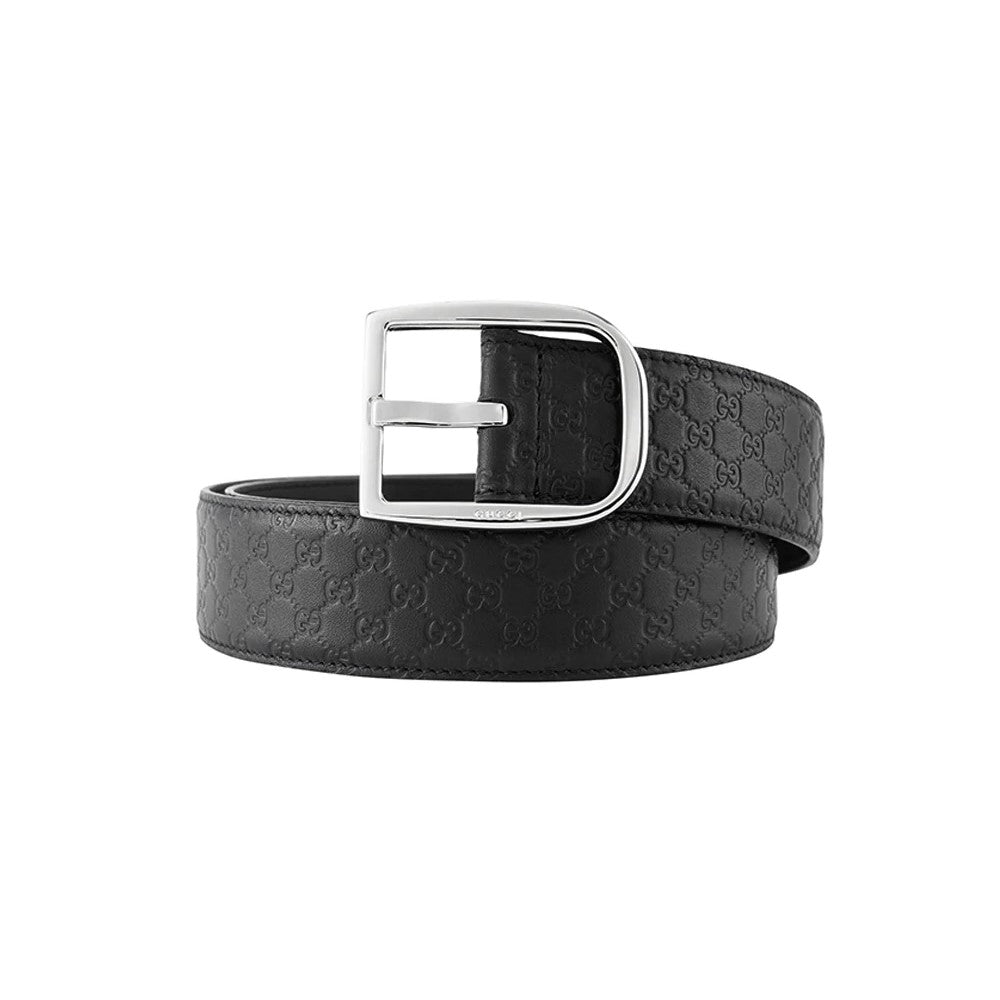 Gucci Microguccissima Black Leather Silver Buckle Belt 115/46 449716 at_Queen_Bee_of_Beverly_Hills