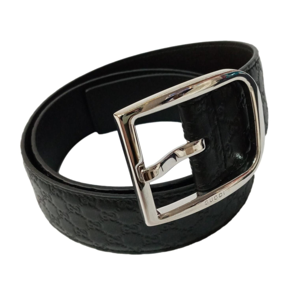 Gucci Microguccissima Black Leather Silver Buckle Belt 115/46 449716 at_Queen_Bee_of_Beverly_Hills
