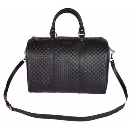 Gucci Microguccissima GG Black Leather Embossed Boston Bag available at Queen Bee of Beverly Hills