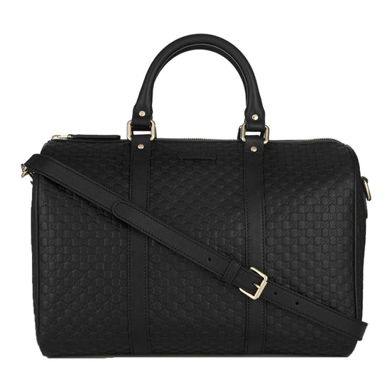 Gucci Microguccissima GG Black Leather Embossed Boston Bag available at Queen Bee of Beverly Hills