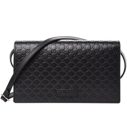 Gucci Microguccissima GG Logo Black Leather Wallet Crossbody Handbag available at Queen Bee of Beverly Hills