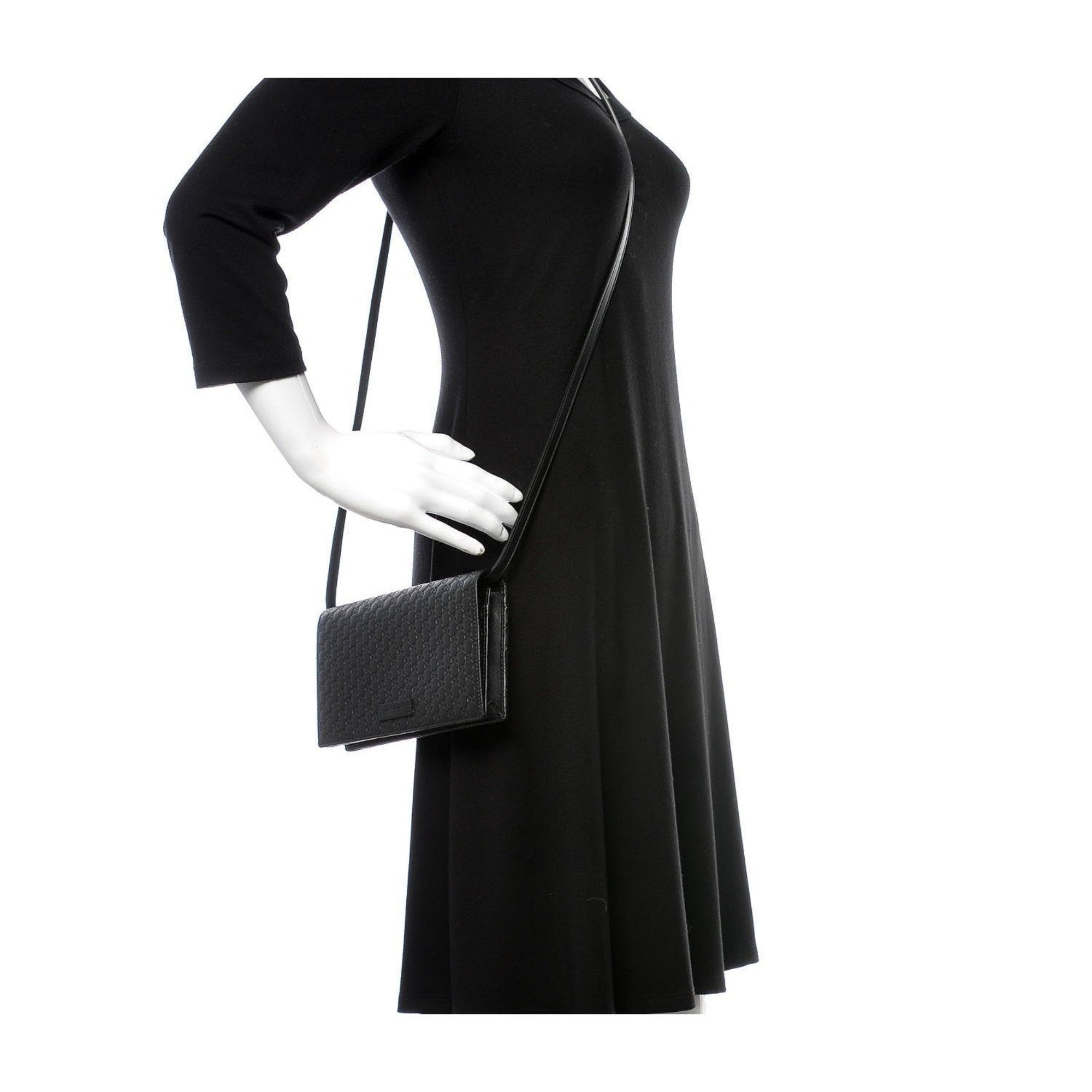 Gucci Microguccissima GG Logo Black Leather Wallet Crossbody Handbag available at Queen Bee of Beverly Hills