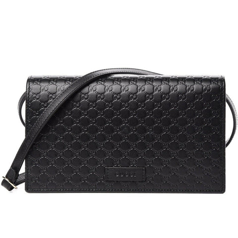 Gucci Microguccissma Black Wallet Crossbody Handbag 466507 at_Queen_Bee_of_Beverly_Hills