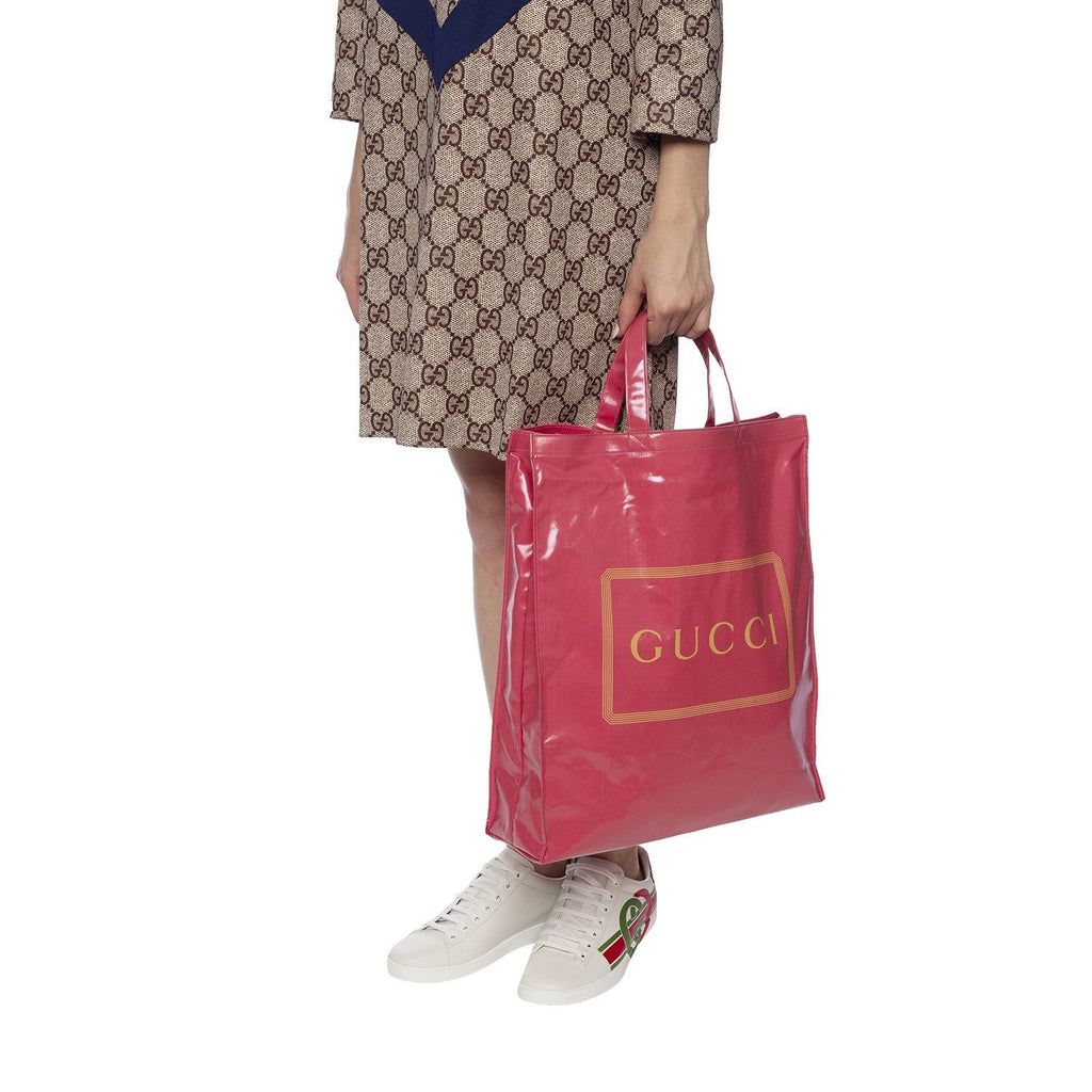 Gucci Montecarlo Crystal Glam Pink Patent Logo Medium Tote Bag 575140 at_Queen_Bee_of_Beverly_Hills
