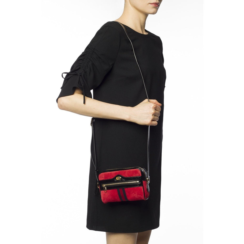 Gucci Ophidia Red Suede Patent Web Mini Shoulder Bag 517350 – Queen Bee of  Beverly Hills