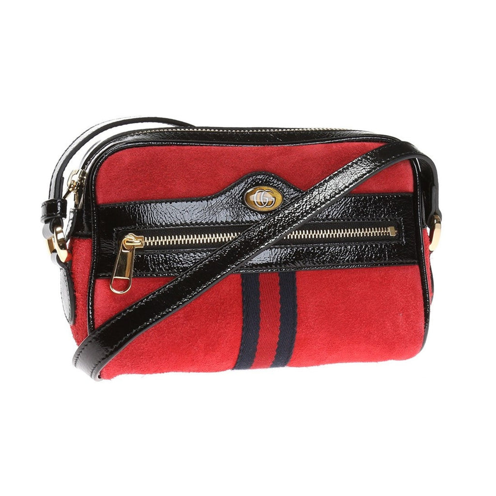 Gucci Ophidia Red Suede Patent Web Mini Shoulder Bag 517350 at_Queen_Bee_of_Beverly_Hills