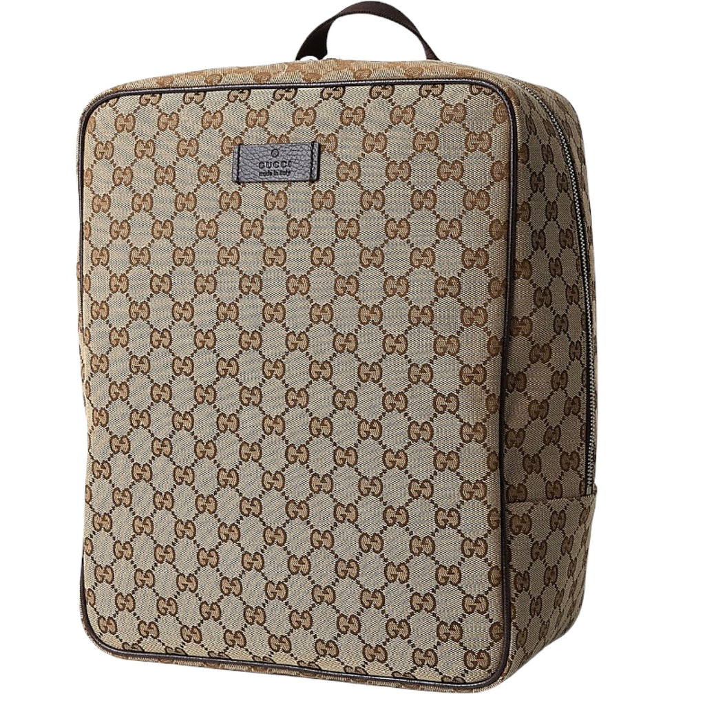 Gucci Drawstring GG Monogram Canvas Backpack Bag Beige