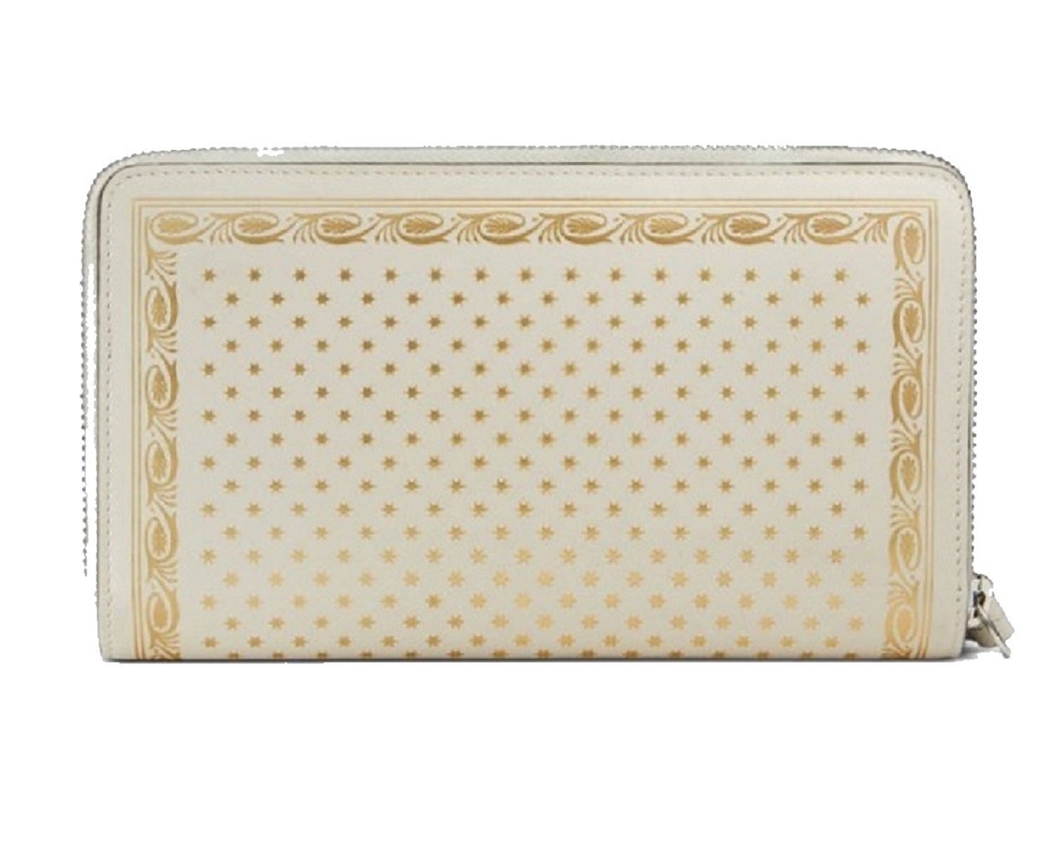 Gucci Sega Guccy Stars White Moon Gold Zipper Leather Wallet available at Queen Bee of Beverly Hills