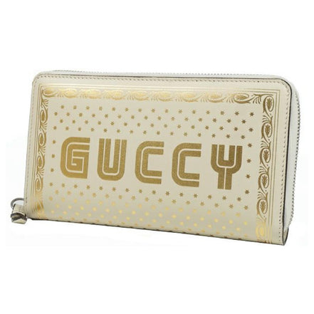 Gucci Sega Guccy Stars White Moon Gold Zipper Leather Wallet available at Queen Bee of Beverly Hills