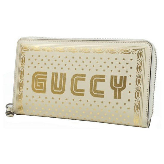 Gucci Sega Guccy Stars White Moon Gold Zipper Leather Wallet available at Queen Bee of Beverly Hills