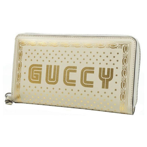 Gucci Sega Guccy Stars White Moon Gold Zipper Leather Wallet available at Queen Bee of Beverly Hills