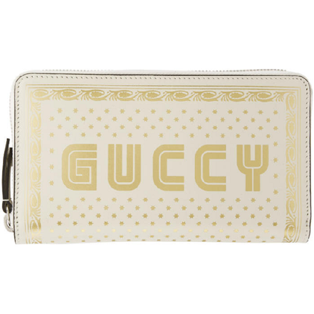 Gucci Sega Guccy Stars White Moon Gold Zipper Leather Wallet available at Queen Bee of Beverly Hills