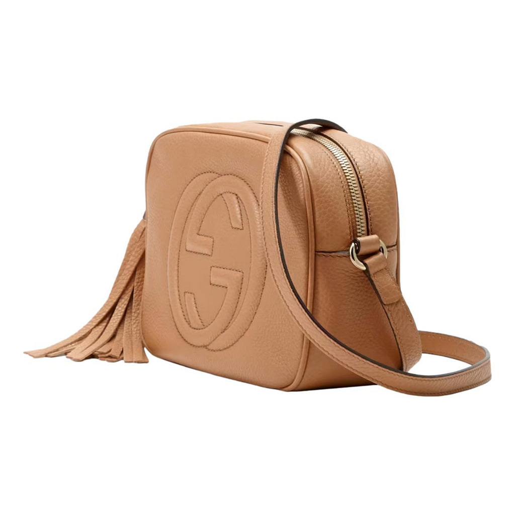 Gucci Small Soho Disco Crossbody Bag Beige Pebbled Leather