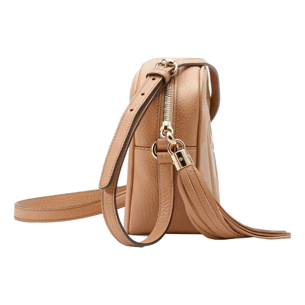 Gucci Soho Disco Beige Leather Small camera Crossbody bag 308364 at_Queen_Bee_of_Beverly_Hills
