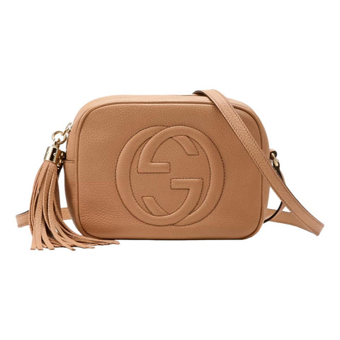 Gucci Soho Disco Beige Leather Small camera Crossbody bag 308364 at_Queen_Bee_of_Beverly_Hills