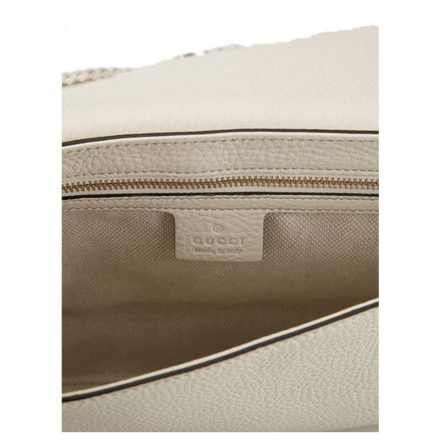 Gucci Soho Disco Crossbody Flap Ivory Signature Collection Gold Chain available at Queen Bee of Beverly Hills