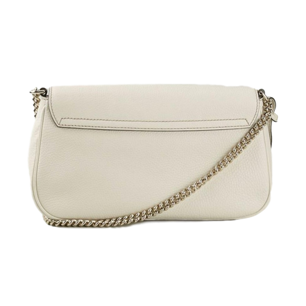 Gucci Soho Disco Crossbody Flap Ivory Signature Collection Gold Chain available at Queen Bee of Beverly Hills