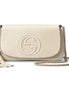 Gucci Soho Disco Crossbody Flap Ivory Signature Collection Gold Chain available at Queen Bee of Beverly Hills