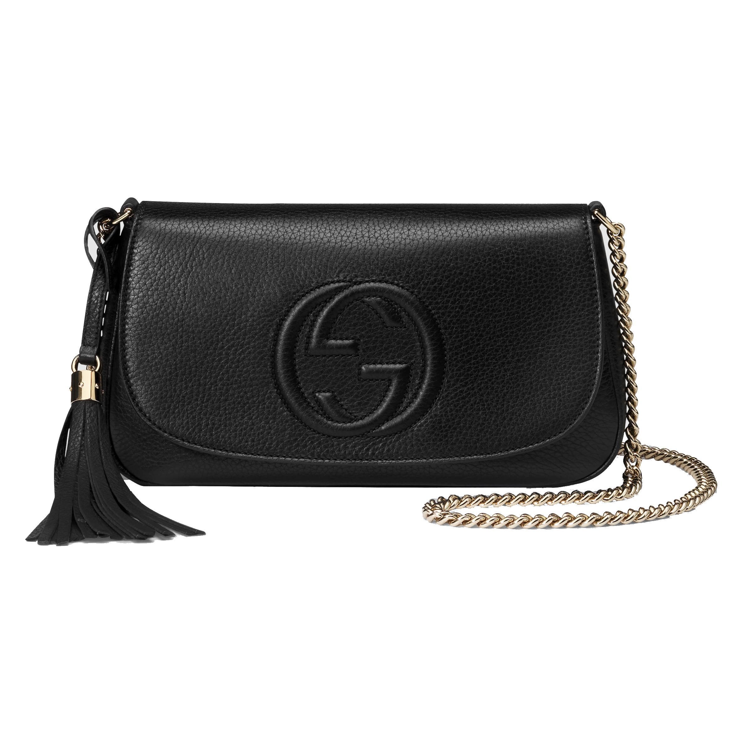 Gucci Soho Disco GG Black Calf Leather Tassel Chain Crossbody Bag available at Queen Bee of Beverly Hills