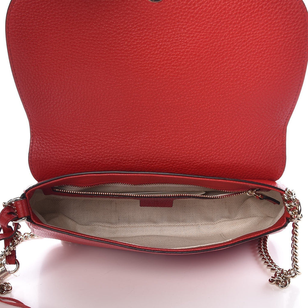 Gucci Red Leather Gold Bee Disco Camera Shoulder Crossbody Bag Red