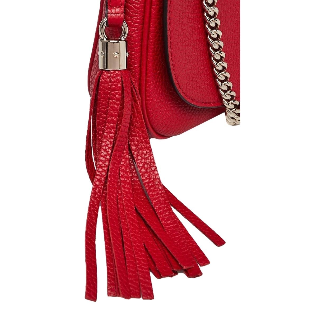 Gucci Soho Disco GG Tassel Chain Crossbody Flap Leather Bag Red available at Queen Bee of Beverly Hills