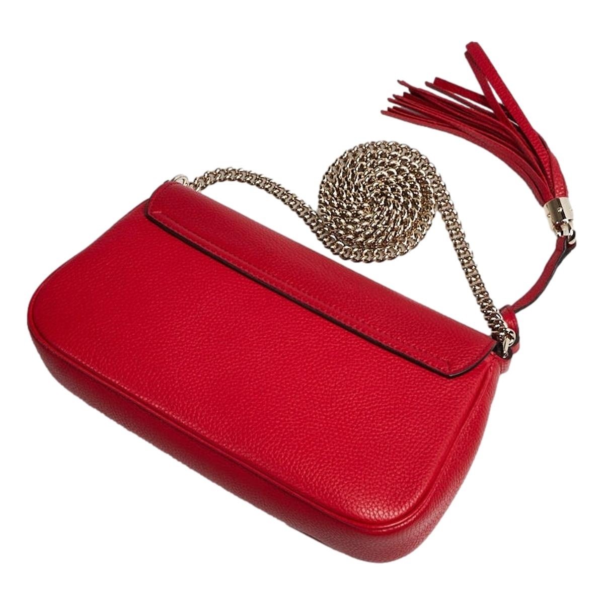 Gucci Soho Disco GG Tassel Chain Crossbody Flap Leather Bag Red available at Queen Bee of Beverly Hills