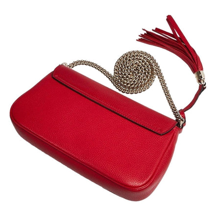 Gucci Soho Disco GG Tassel Chain Crossbody Flap Leather Bag Red available at Queen Bee of Beverly Hills