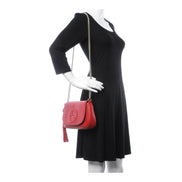 Gucci Soho Disco GG Tassel Chain Crossbody Flap Leather Bag Red available at Queen Bee of Beverly Hills
