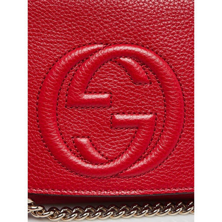 Gucci Soho Disco GG Tassel Chain Crossbody Flap Leather Bag Red available at Queen Bee of Beverly Hills