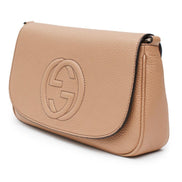Gucci Soho Disco GG Tassel Gold Chain Crossbody Flap Bag Camelia Beige available at Queen Bee of Beverly Hills