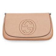 Gucci Soho Disco GG Tassel Gold Chain Crossbody Flap Bag Camelia Beige available at Queen Bee of Beverly Hills