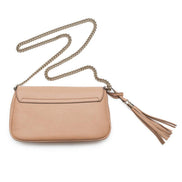 Gucci Soho Disco GG Tassel Gold Chain Crossbody Flap Bag Camelia Beige available at Queen Bee of Beverly Hills