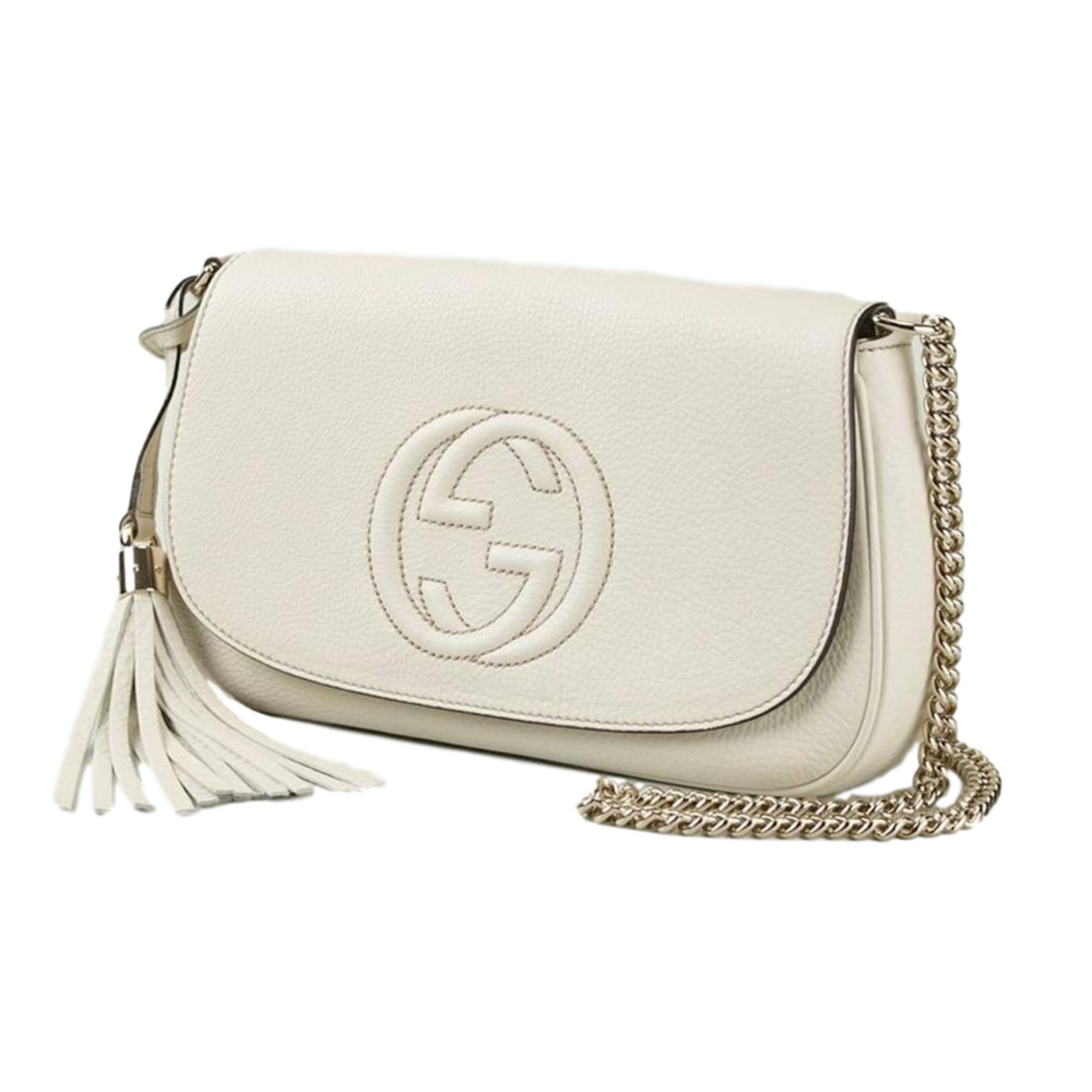 Gucci Soho Disco Ivory Signature Collection w/ Light Fine Gold Chain 536224 at_Queen_Bee_of_Beverly_Hills