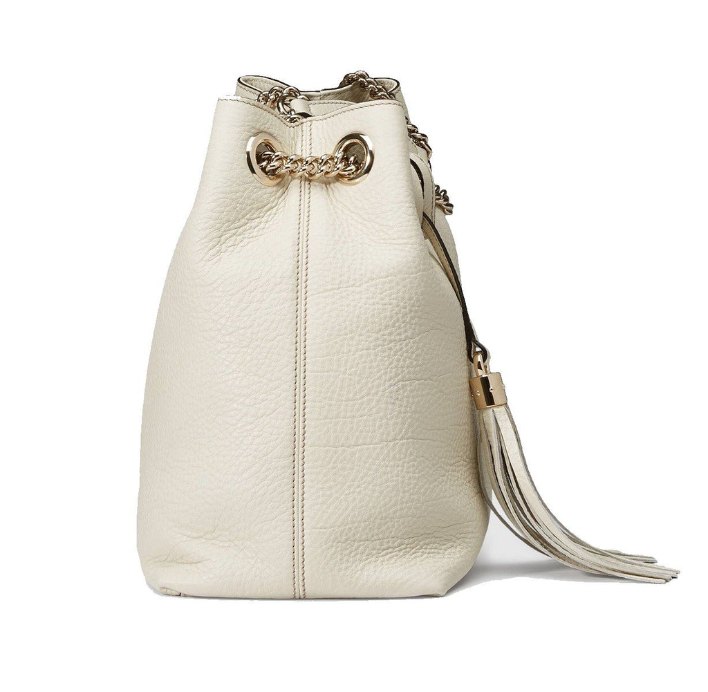 Gucci Soho GG Ivory Leather Chain Shoulder Bag 536196 at_Queen_Bee_of_Beverly_Hills