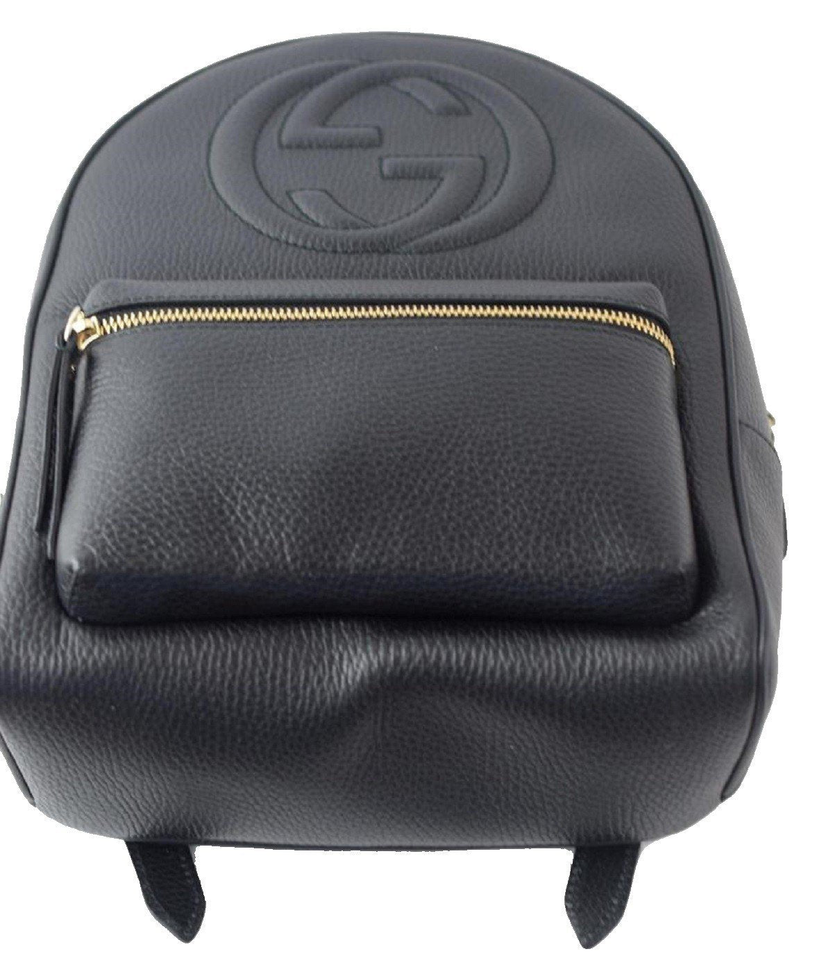 Gucci Soho GG Logo Black Leather Backpack Chain Straps 536192 at_Queen_Bee_of_Beverly_Hills