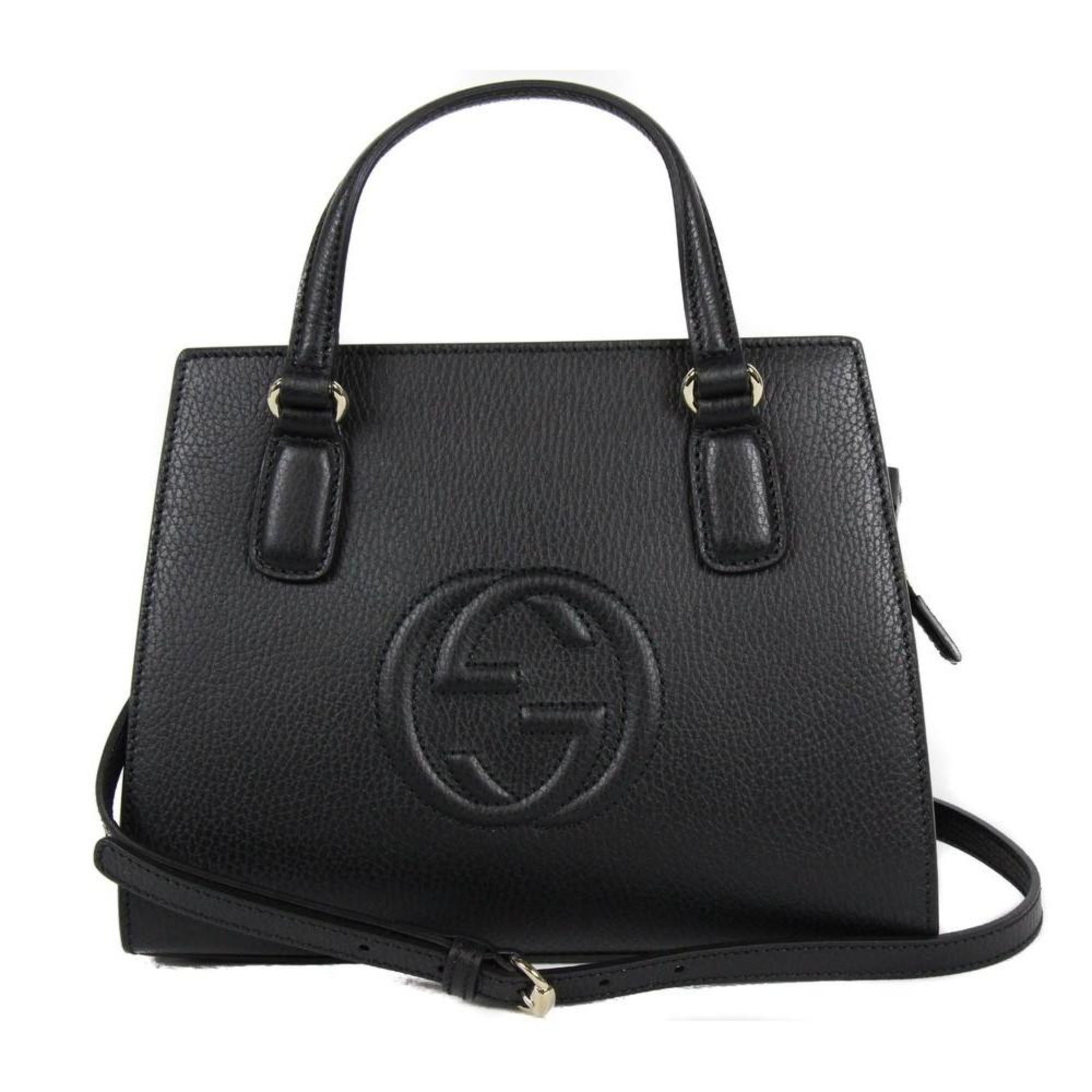 Gucci Soho Leather Structured Small Tote Crossbody Bag Black available at Queen Bee of Beverly Hills