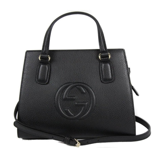 Gucci Soho Leather Structured Small Tote Crossbody Bag Black available at Queen Bee of Beverly Hills