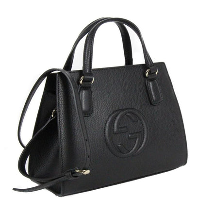Gucci Soho Leather Structured Small Tote Crossbody Bag Black available at Queen Bee of Beverly Hills