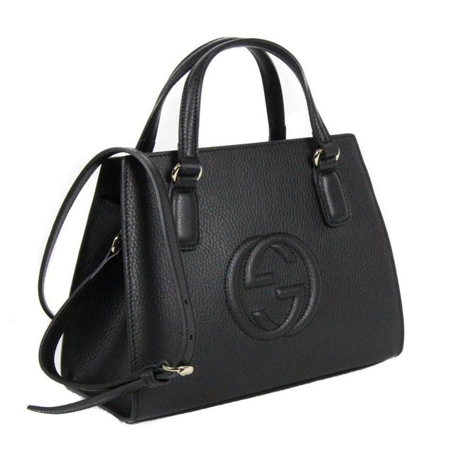 Gucci Soho Leather Structured Small Tote Crossbody Bag Black available at Queen Bee of Beverly Hills