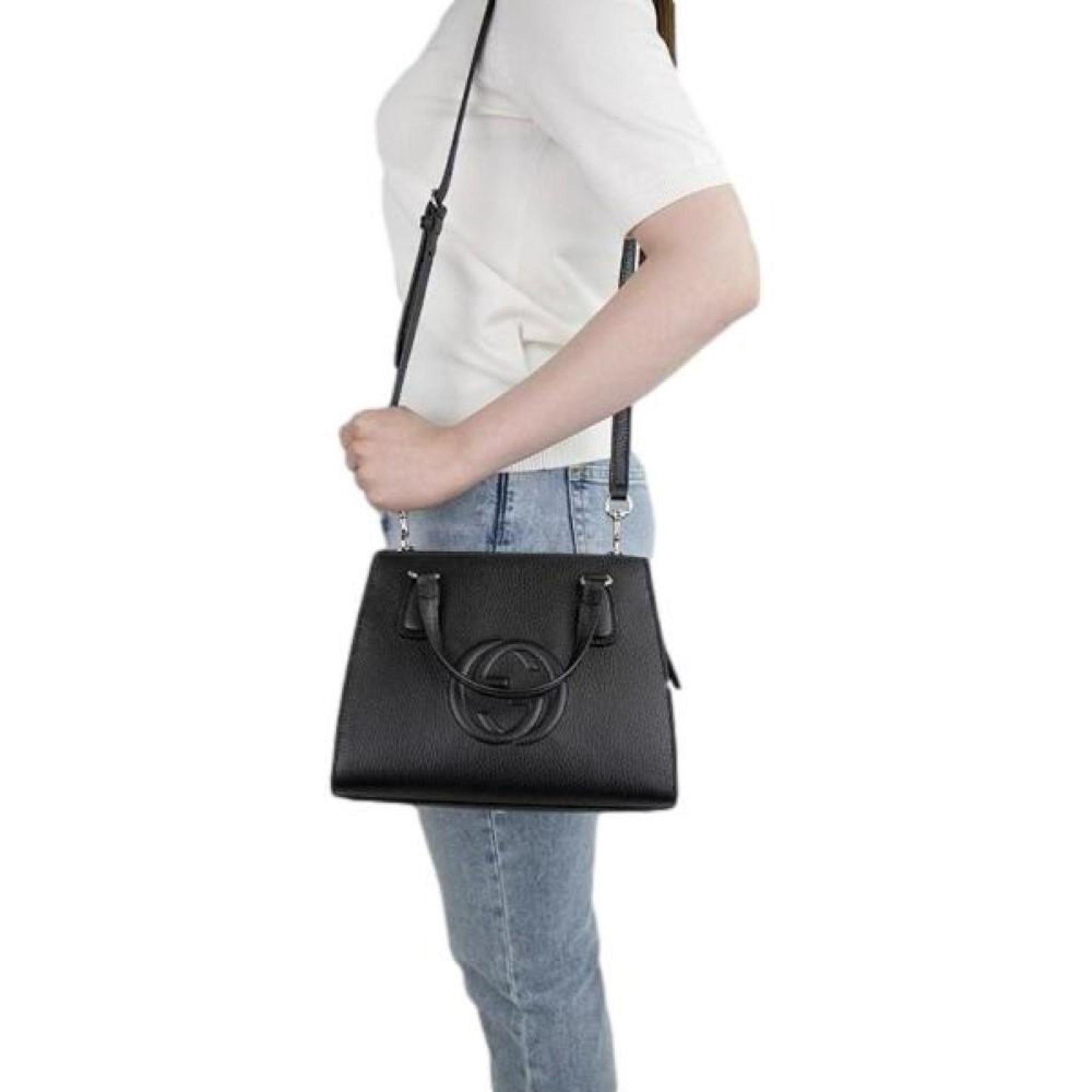 Gucci Soho Leather Structured Small Tote Crossbody Bag Black available at Queen Bee of Beverly Hills