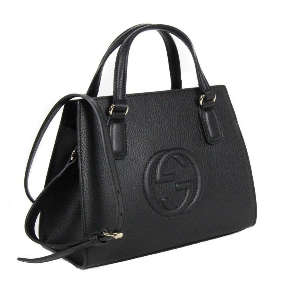 Gucci Soho Leather Tote Crossbody Bag Black 607722 at_Queen_Bee_of_Beverly_Hills