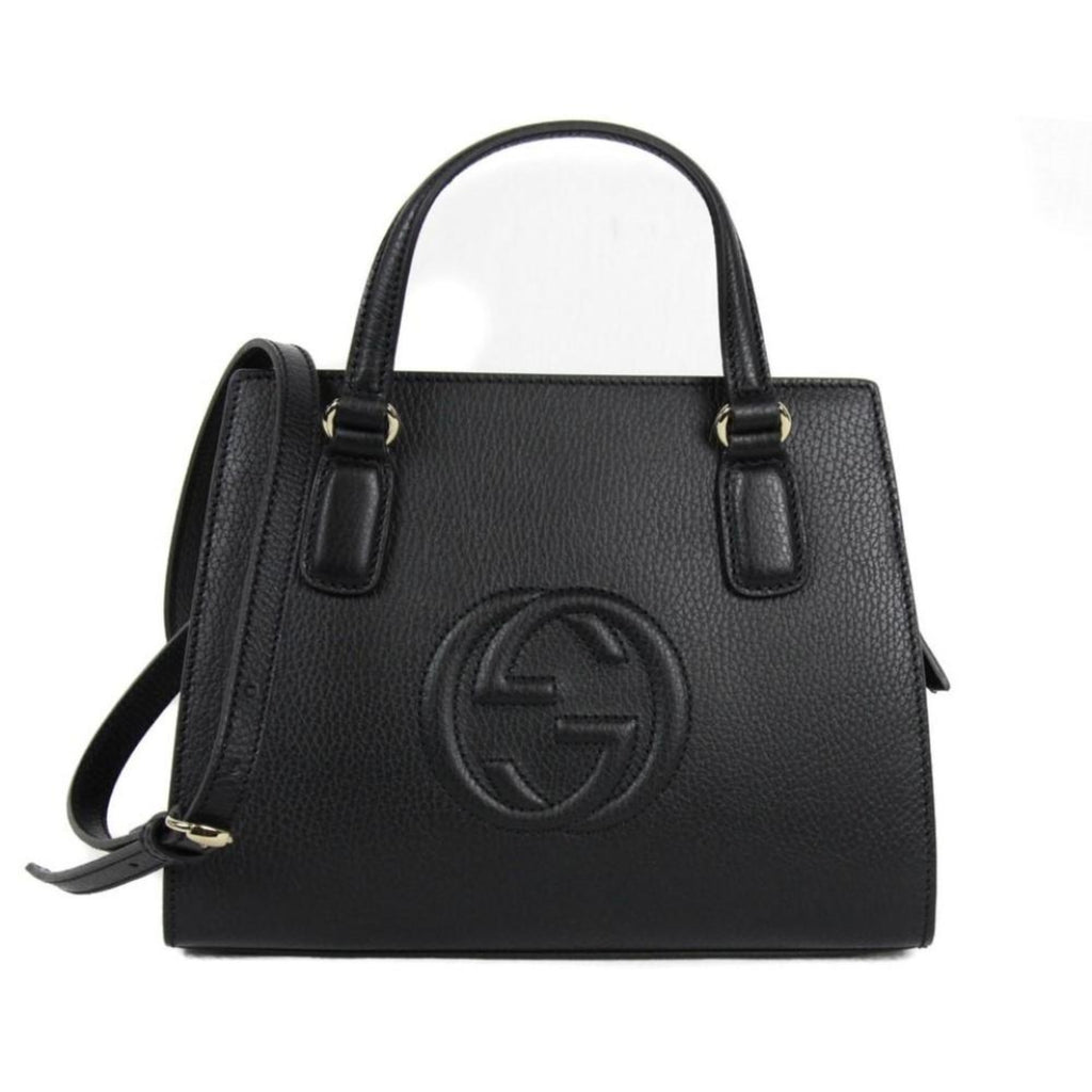 Gucci Soho Leather Tote Crossbody Bag Black 607722 at_Queen_Bee_of_Beverly_Hills