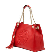 Gucci Soho Red Cellarius GG Logo Leather Chain Tote Bag available at Queen Bee of Beverly Hills