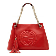 Gucci Soho Red Cellarius GG Logo Leather Chain Tote Bag available at Queen Bee of Beverly Hills