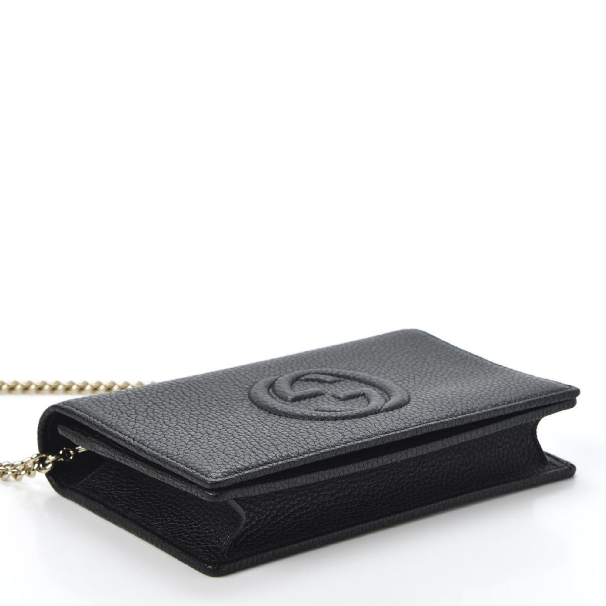 Gucci Soho Wallet on Chain Black Leather Cross Body Clutch Bag available at Queen Bee of Beverly Hills
