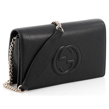 Gucci Soho Wallet on Chain Black Leather Cross Body Clutch Bag available at Queen Bee of Beverly Hills
