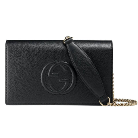 Gucci Soho Wallet on Chain Black Leather Cross Body Clutch Bag available at Queen Bee of Beverly Hills