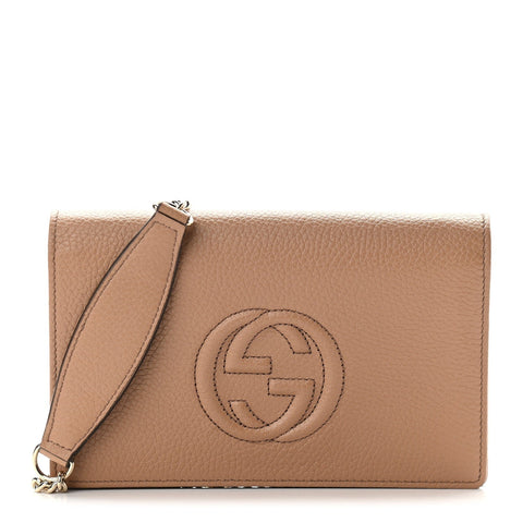 Gucci Soho Wallet on Chain Camelia Beige Leather Crossbody Bag 598211 at_Queen_Bee_of_Beverly_Hills